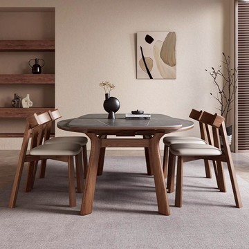 公司貨開發票 餐桌 客廳桌 伸縮巖板實木餐桌家用小戶型可變圓桌現代簡約輕奢方圓兩用餐桌 快速出貨