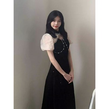 黑色晚禮服女2025新款新中式旗袍領宴會輕奢小眾主持人長裙演出服