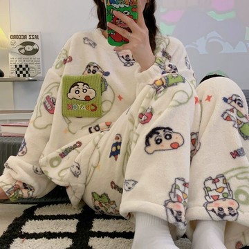 🌟小企鵝ins風珊瑚絨睡衣女冬季長袖長褲加絨加厚保暖甜美可愛法蘭絨套裝