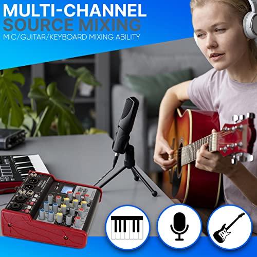 Studio Audio Sound Mixer Board -4チャンネルBluetooth対応プロフェッショナルポータブルデジタルDjミキシングコンソール (USBミキサーオーディオインター