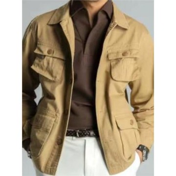 復古獵裝男全棉斜紋美式休閑工裝寬松防潑水春秋四袋狩獵夾克外套
