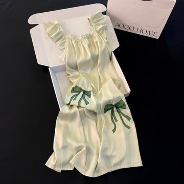 睡衣女夏季冰雪絲吊帶睡裙大碼薄款涼感絲綢中長款綠結裙子家居服