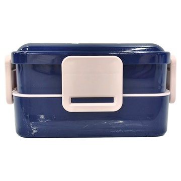 Skater KITTY凱蒂貓 英文緞帶 上下層便當盒 抗菌加工Ag 600ml  深藍  1個