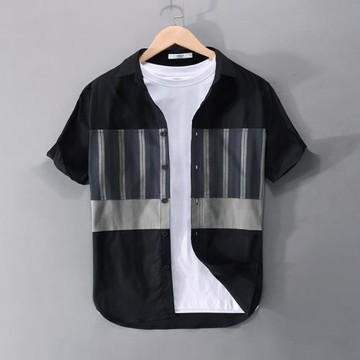 夏季男短袖純棉襯衫翻領薄款親膚襯衣文藝青年外搭便單寸衫潮上衣