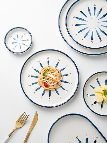 日式手繪陶瓷盤子菜盤家用碟子創意餐具牛排盤西餐盤早餐盤蒲公英