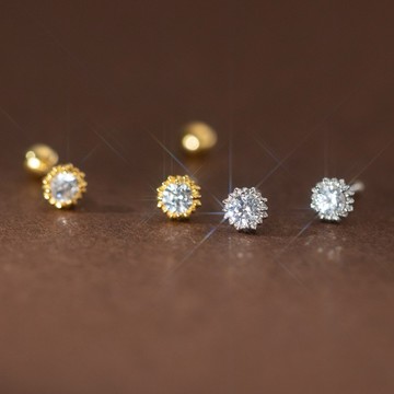 Sweet Air S925純銀 Y2397 全純銀 鎖珠 螺紋耳釘 超閃單鑽 小太陽純銀水鑽耳環 小巧水鑽純銀耳釘