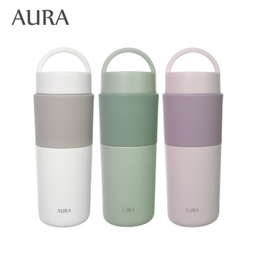 【AURA 艾樂】(買1送1) 隨行提手真陶瓷保溫杯525ML