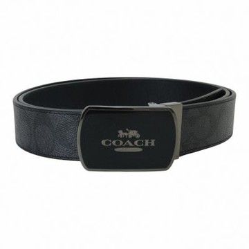 COACH 防刮C LOGO 穿針釦頭寬版皮帶(黑灰)38mm
