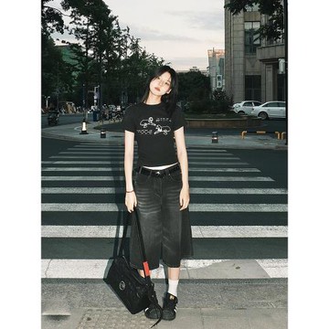 美式復古牛仔短褲女寬松vintage設計感小眾中褲直筒闊腿七分褲子