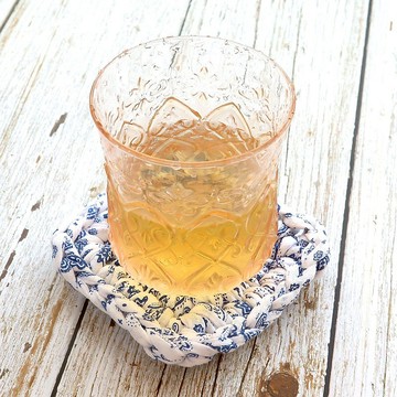 正方 布條手工鉤織杯墊 / 隔熱杯墊 藍白花紋  禮物訂製