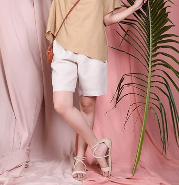 天然亞麻短褲 - 原色