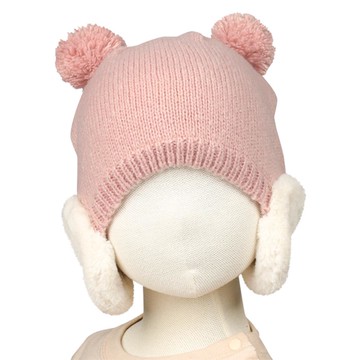 akachan honpo - 絨毛耳朵針織帽-粉紅色