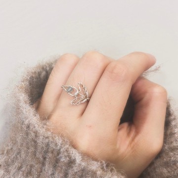 洄游__純銀 手工 編織 人魚 鏤空 設計 天然石 戒指 藍色 磷灰石