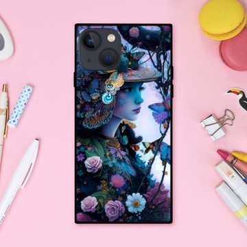 夢幻華麗的帽子、夢幻可愛的森林女巫與花蝶 方形手機殼【強化玻璃處理】適用於 iPhone16