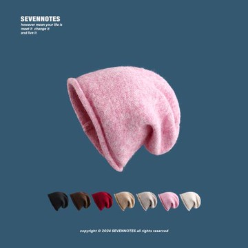 日系簡約毛線女顯臉小ins堆堆帽