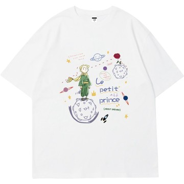 女生上衣 印花寬鬆情侶短袖T 上衣女 美式t  韓版T 大學T 小王子情侶T恤夏季裝設計感純棉短袖