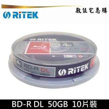 RiTEK 錸德 4x BD-R DL 藍光燒錄片 50GB 原廠10片布丁桶裝
