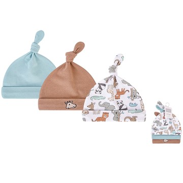 美國 luvable friends 100%純棉新生兒棉帽 保暖帽3件組_動物家族_LF00098