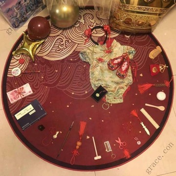 ✨新品特價/寶寶一周歲抓周地毯 中式男女寶寶抓周地墊 紅色圓形百天禮爬墊中式抓週紅地毯一嵗週嵗佈置毯防滑地墊寶寶道具喜慶