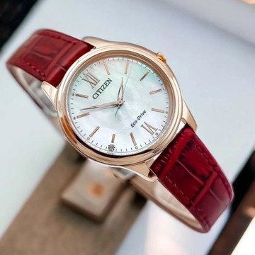 【CITIZEN】星辰 Eco-Drive光動能 EM0419-11D 羅馬字 藍寶石鏡面 皮錶帶女錶 玫瑰金 34mm