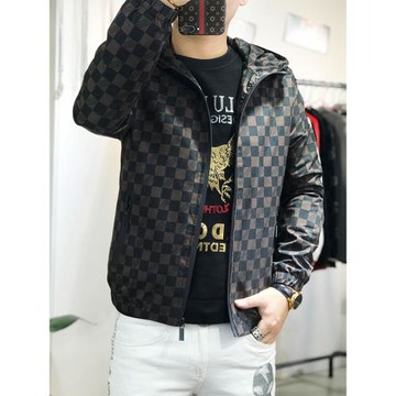 AD Hepburn 輕奢級 潮牌格子方塊男士大碼連帽夾克衫修身休閑外套