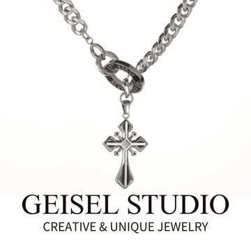 【GEISEL】圓環十字古巴鍊 高級感古巴鍊 鈦鋼項鍊 中性項鍊 男生項鍊 十字架項鍊 (B-010)