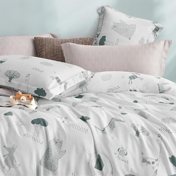 夢之語 40支天絲床包兩用被4件組  床包+被套+枕套2個  188 x 152cm  叢林奇思