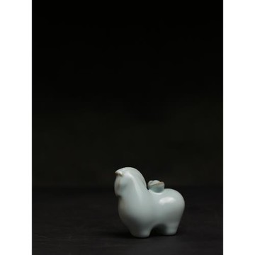 汝窯 馬上有錢茶寵小擺設可養開片紋天青色陶瓷茶具家居小號紙鎮