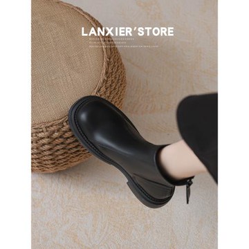 真皮馬丁靴女2025新款英倫彈力黑色厚底短筒軟皮小個子顯瘦瘦靴冬