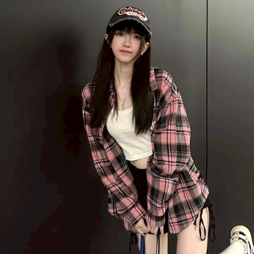 襯衫 10色/韓系復古格子襯衫長版上衣oversize通勤約會寬鬆顯瘦上衣大尺碼女裝 10818