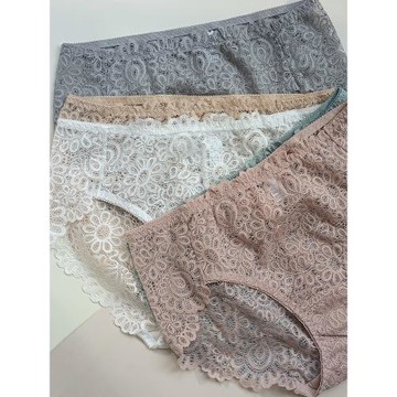 出口韓國全蕾絲無痕包臀中高腰棉檔內褲女 性感舒適三角褲 胖大碼