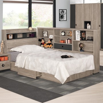 Boden-休斯3.5尺工業風多功能單人抽屜床房間組-三件組(床頭箱+三抽收納床底+收納床邊櫃-不含床墊)