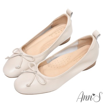 Ann’S甜美柔步-小羊皮真皮蝴蝶結平底鞋娃娃鞋2.5cm-米白