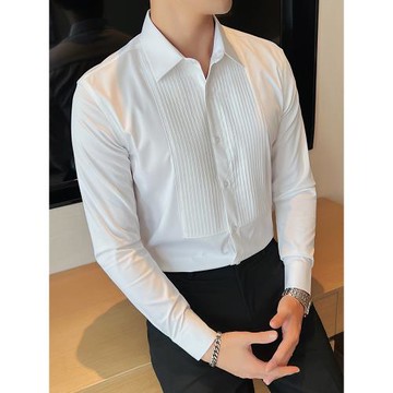 法式結婚襯衫男長袖高級感商務正裝新郎禮服襯衣英倫雅痞修身寸衫