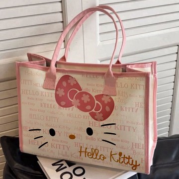 kitty托特包 帆布包女ins森系百搭單肩包大容量裝書學生上課通勤包手提布袋包