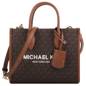 MICHAEL KORS  白標字母滿版防刮手提斜背兩用包(深咖/小)