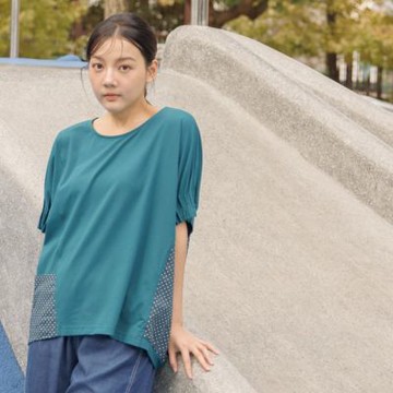 【MOSS CLUB】日本素材打褶縮口連袖T 黑 綠