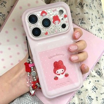 ins韓系 日系甜妹 可愛少女 美樂蒂 iPhone 17 16 15 Pro max 手機殼 鎏金草莓 鏡頭防刮 鎏金