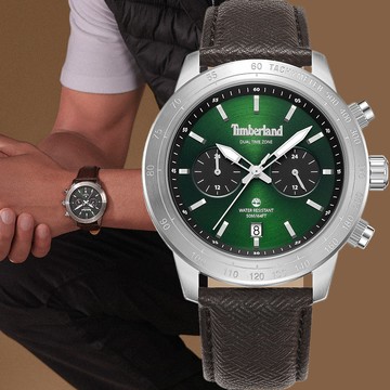 Timberland 天柏嵐 RAYNHAM系列 兩地時間 多功能手錶-綠 TDWGF0075103
