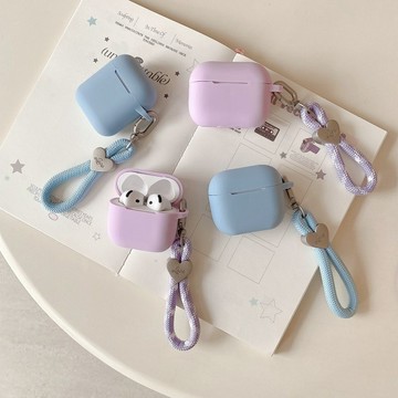 【新款】紫藍拼色 愛心掛繩 AirPods Pro3 4 Pro2保護套2代 3代 1代蘋果藍牙耳機套 防摔耳機殼 禮物