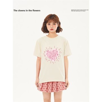 oddnova奶杏色愛心卡通短袖T恤女oversize百搭設計感半截袖