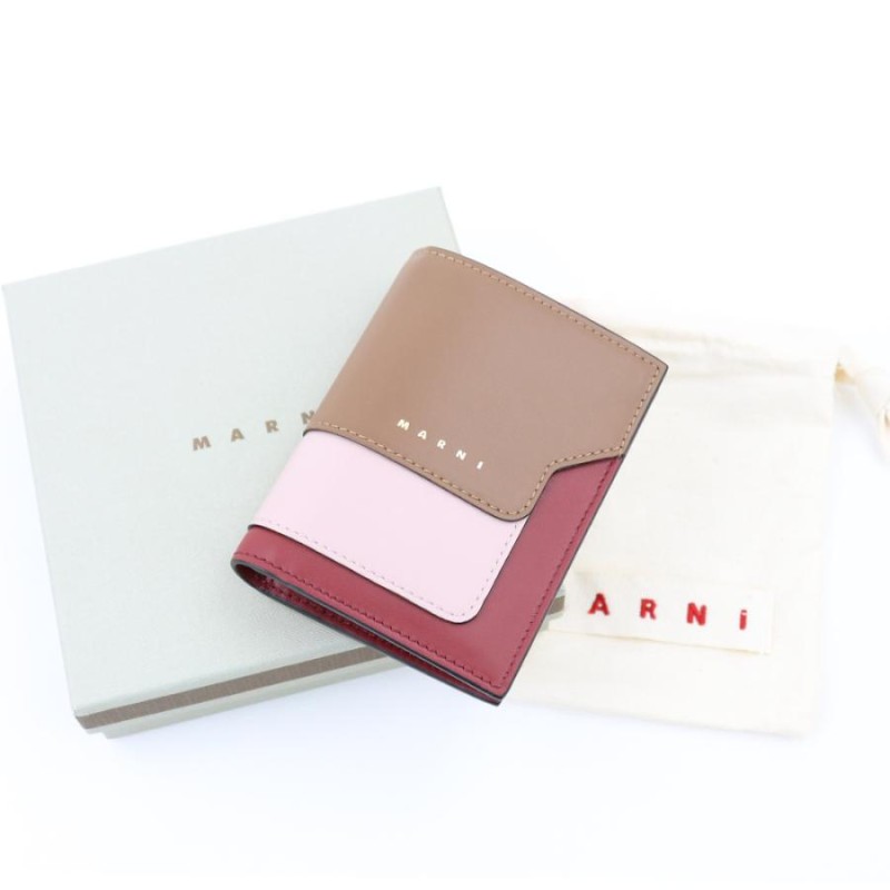 MARNI 2つ折り財布ブラウン×ピンク×ボルドー マルニ MARNI 二つ折り財布 ブラウン ピンク レディース MARNI
