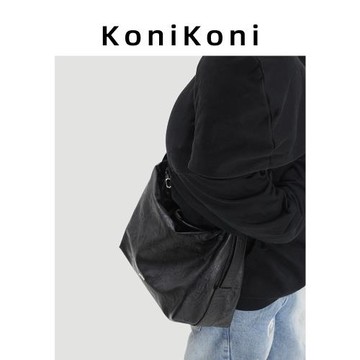 KoniKoni真皮男士斜挎包托特包2025新款休閑大容量通勤包單肩大包