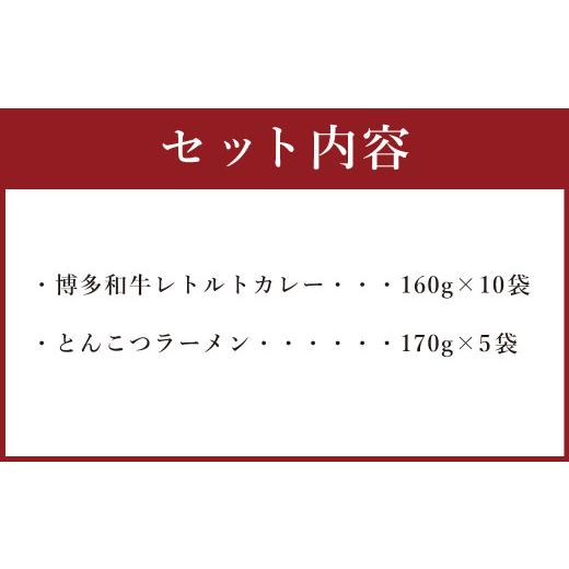 ふるさと納税 福岡県 遠賀町 博多和牛 レトルトカレー 10人前 ＆ とんこつ ラーメン 10人前 セット ビーフカレー 博多屋台 棒ラーメン