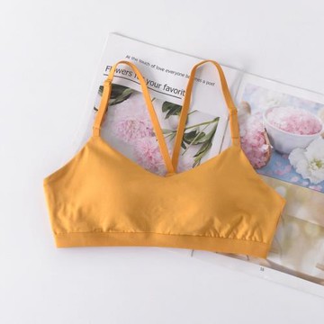 女棉夏季純色簡約帶胸墊一體V領可調節肩帶美背抹胸瑜伽運動文胸