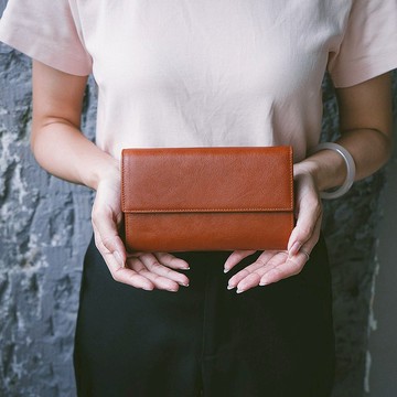 【禮盒】真皮魅力實用中夾 X0068 黃棕