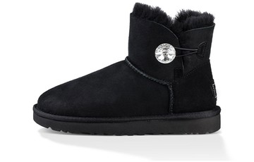 WMNS UGG MINI BAILEY BUTTON BLING FLEECE LINED BLACK WHITE