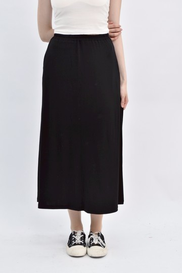 (S) 質感鬆緊腰黑色長裙