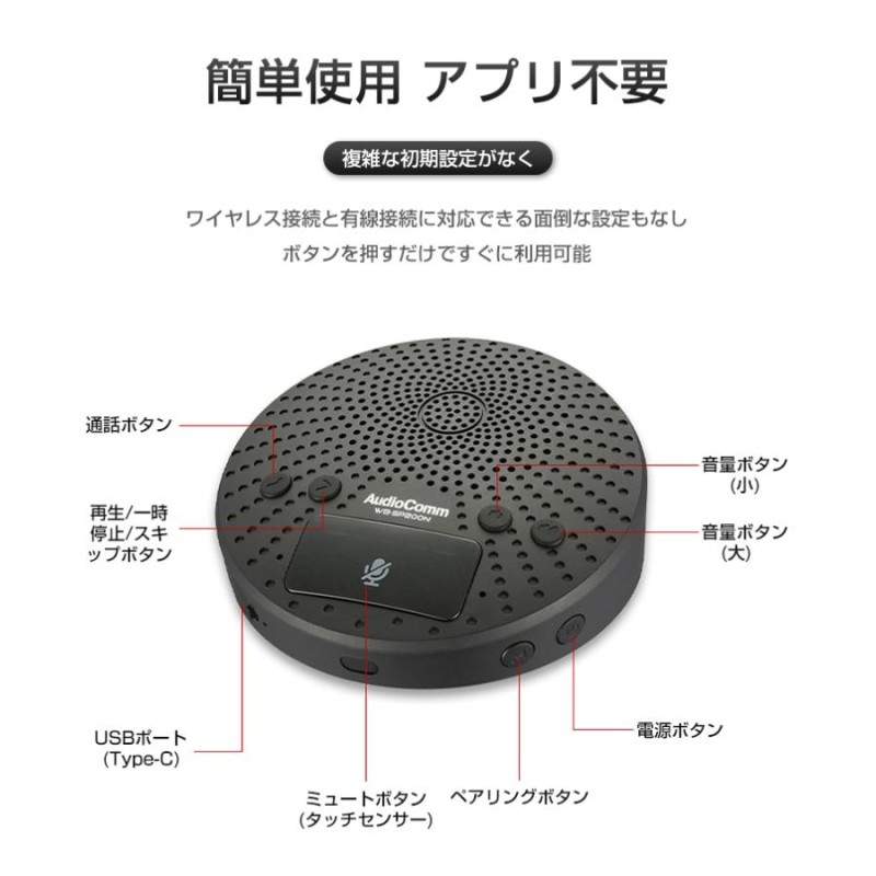 スピーカーフォン 会議用 Bluetooth Web会議 テレビ ワイヤレス マイク