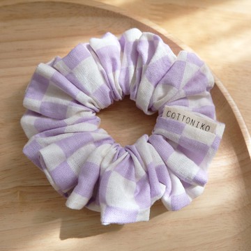 手工髮圈 / 薰衣草紫與白色格紋